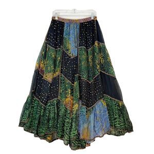 Jenny-I Midi Skirt Womens Large Multicolor Bohemian Peasant Whimsy Patchwork VTG